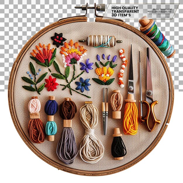 zestaw do haftu: nici, tamborek, igły