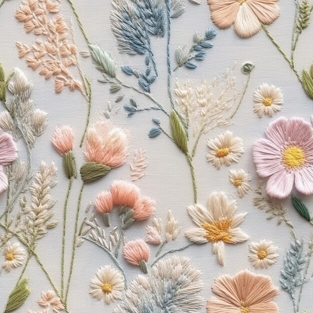 haftowany wzór w pastelowych kolorach